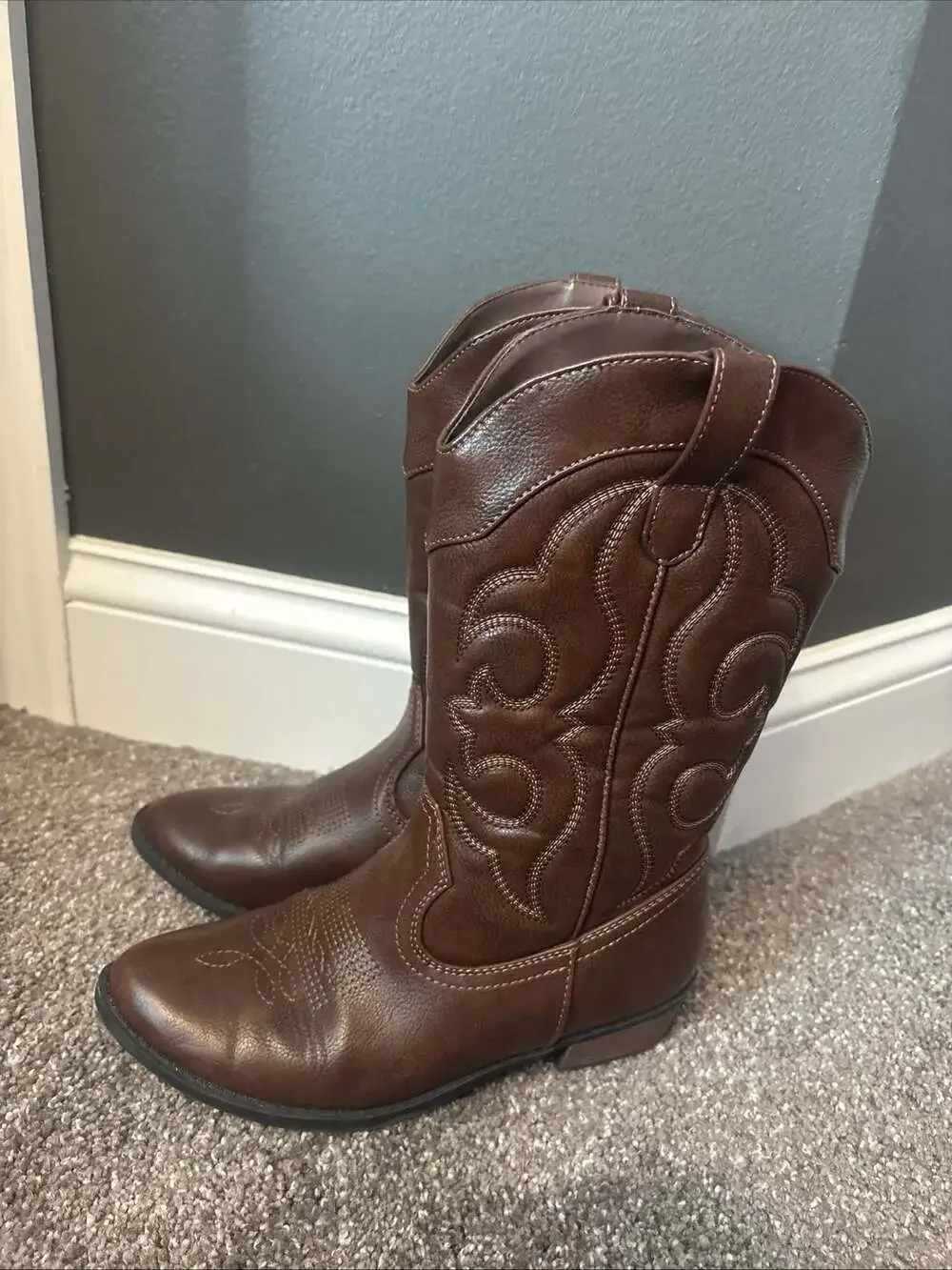 Cat & Jack Chiara Brown Western Cowboy Boots with Side Zipper